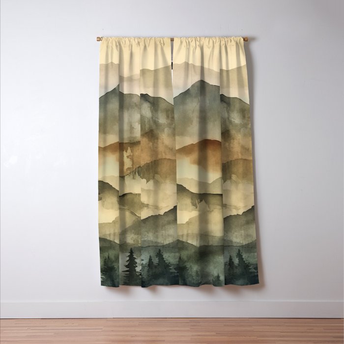 Misty Mountains Watercolor Landscape Window Curtain Gallery Image 3