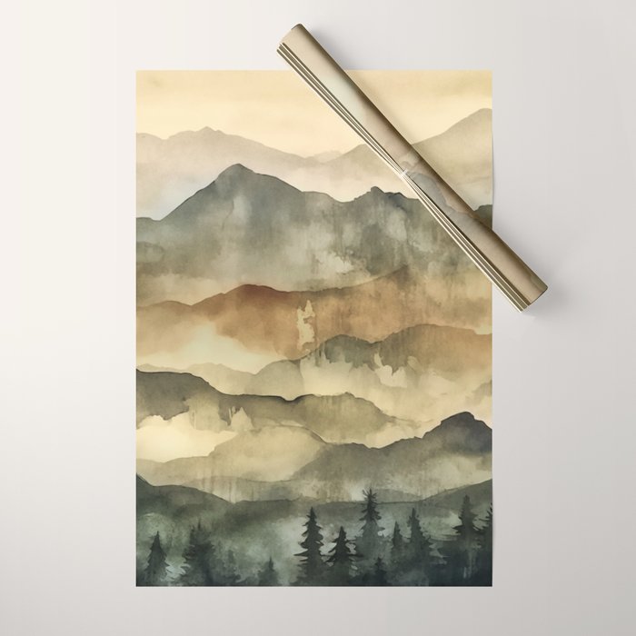 Misty Mountains Watercolor Landscape Wrapping Paper Gallery Image 1