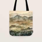 Misty Mountains Watercolor Landscape Tote Bag Gallery Image 1