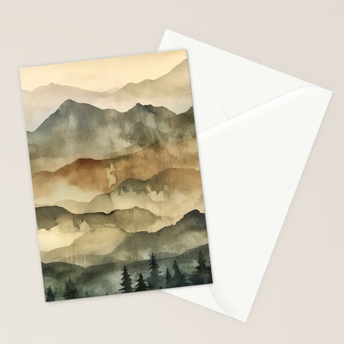 Misty Mountains Watercolor Landscape Stationery Card Gallery Image 2
