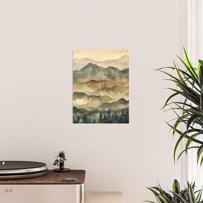 Misty Mountains Watercolor Landscape Poster Gallery Image 2