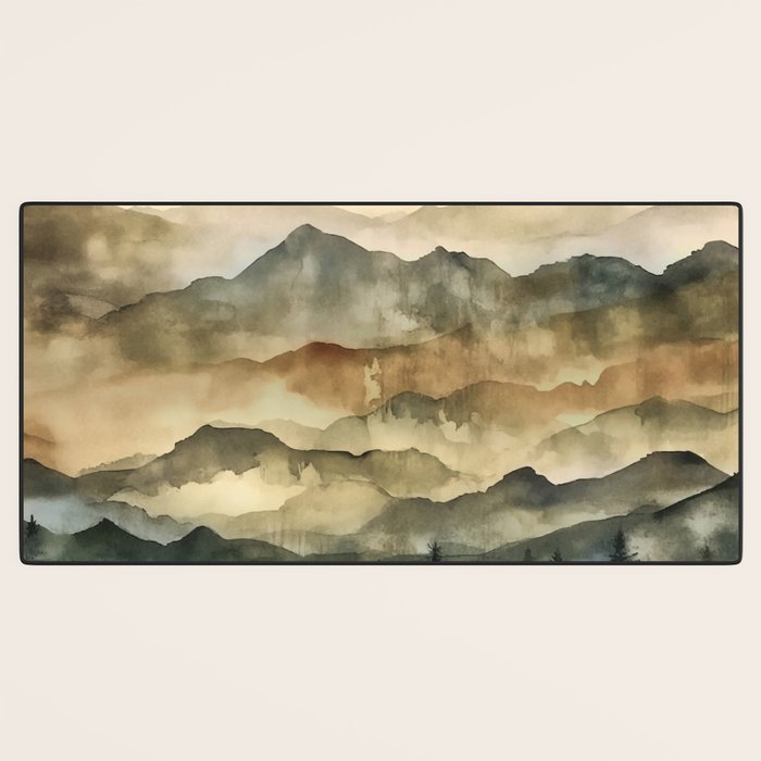 Misty Mountains Watercolor Landscape Desk Mat Gallery Image 3