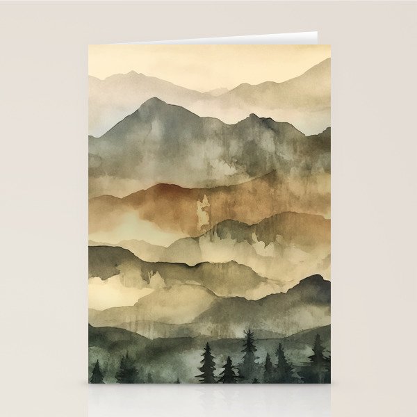 Misty Mountains Watercolor Landscape Stationery Card Gallery Image 2