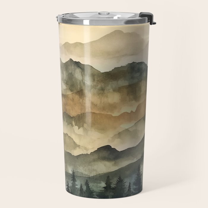 Misty Mountains Watercolor Landscape Travel Mug Gallery Image 2