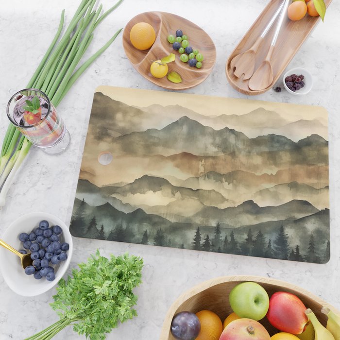 Misty Mountains Watercolor Landscape Cutting Board Gallery Image 2