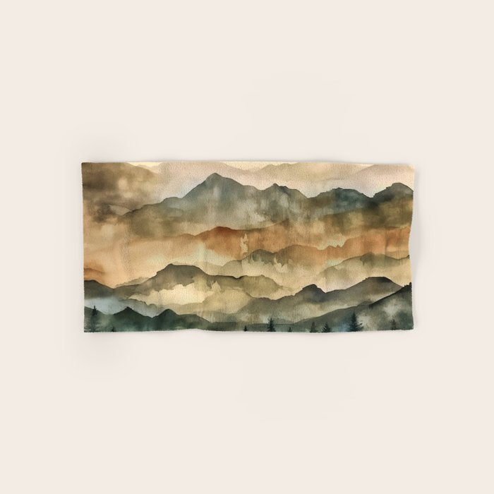 Misty Mountains Watercolor Landscape Bath Towel Gallery Image 1