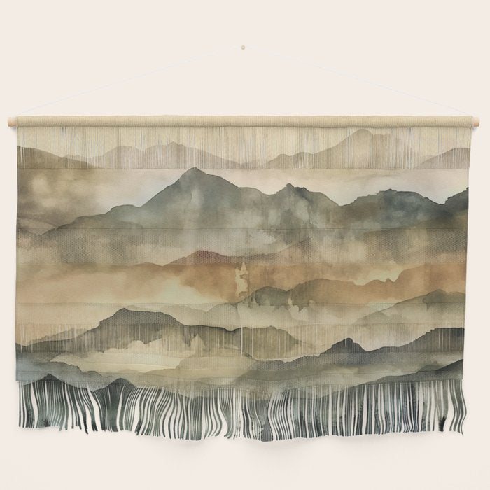 Misty Mountains Watercolor Landscape Wall Hanging Gallery Image 1