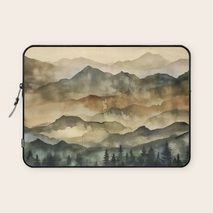 Misty Mountains Watercolor Landscape Laptop Sleeve Gallery Image 1