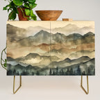 Misty Mountains Watercolor Landscape Credenza Gallery Image 1