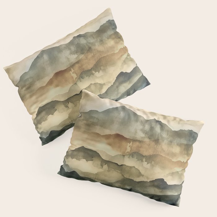 Misty Mountains Watercolor Landscape Pillow Sham Gallery Image 3