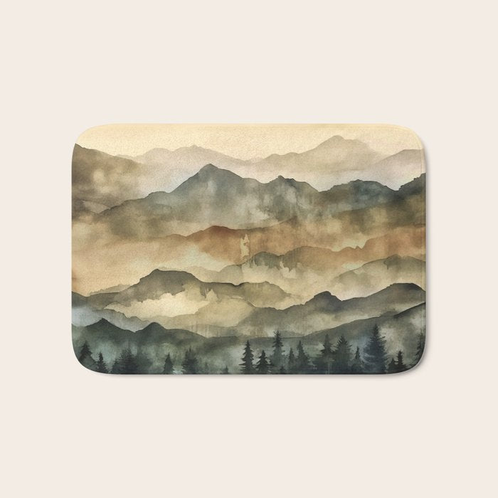 Misty Mountains Watercolor Landscape Bath Mat Gallery Image 1
