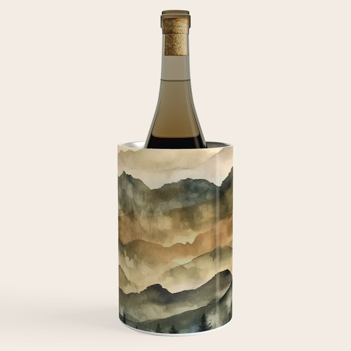 Misty Mountains Watercolor Landscape Wine Chiller Gallery Image 3