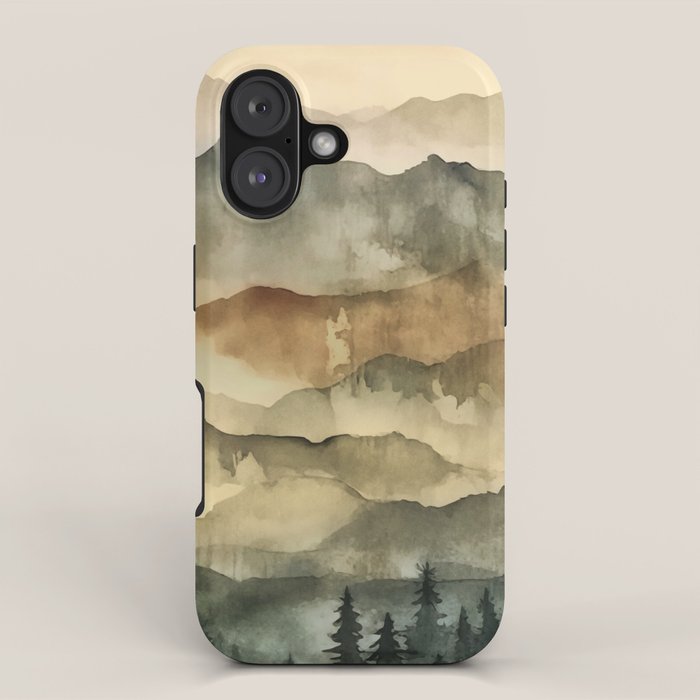 Misty Mountains Watercolor Landscape iPhone Case Gallery Image 1