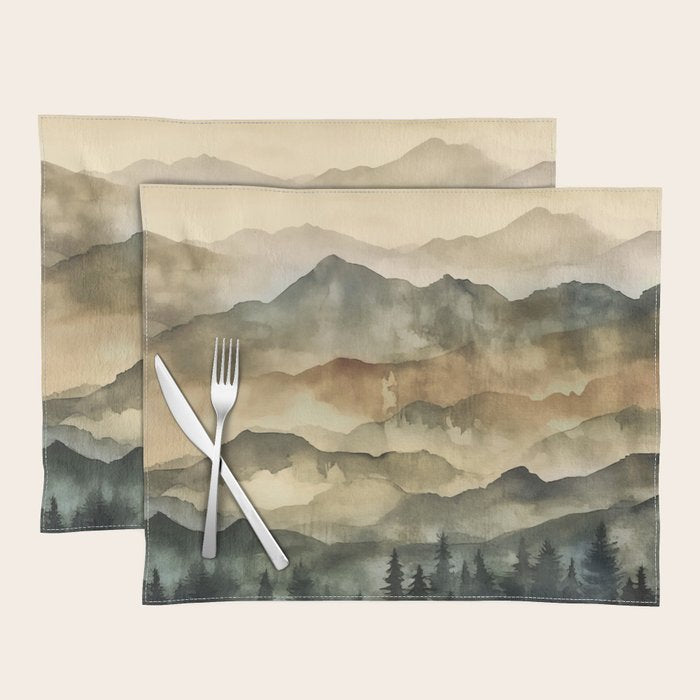 Misty Mountains Watercolor Landscape Placemat Gallery Image 1