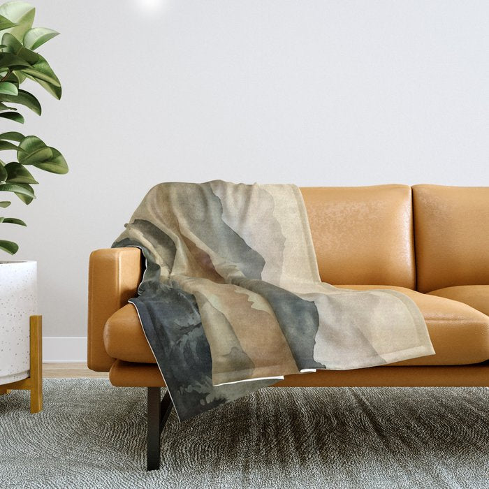 Misty Mountains Watercolor Landscape Throw Blanket Gallery Image 1