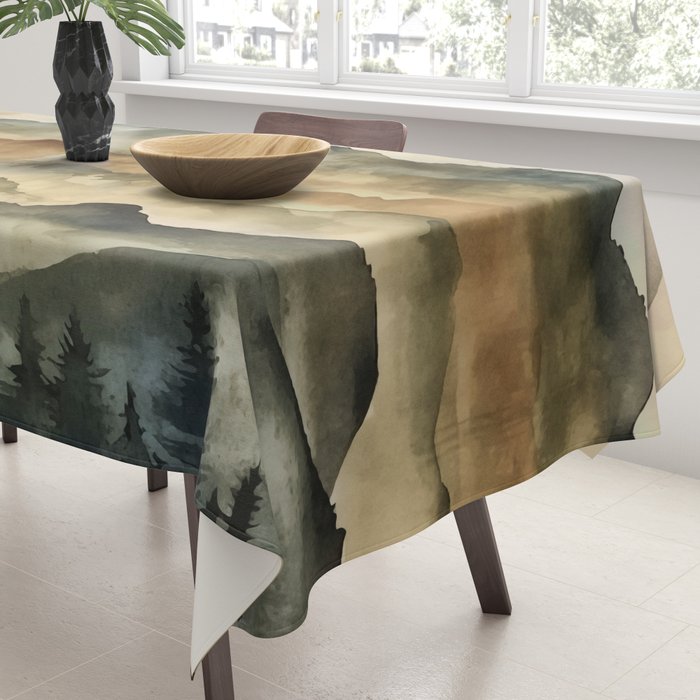 Misty Mountains Watercolor Landscape Tablecloth Gallery Image 3