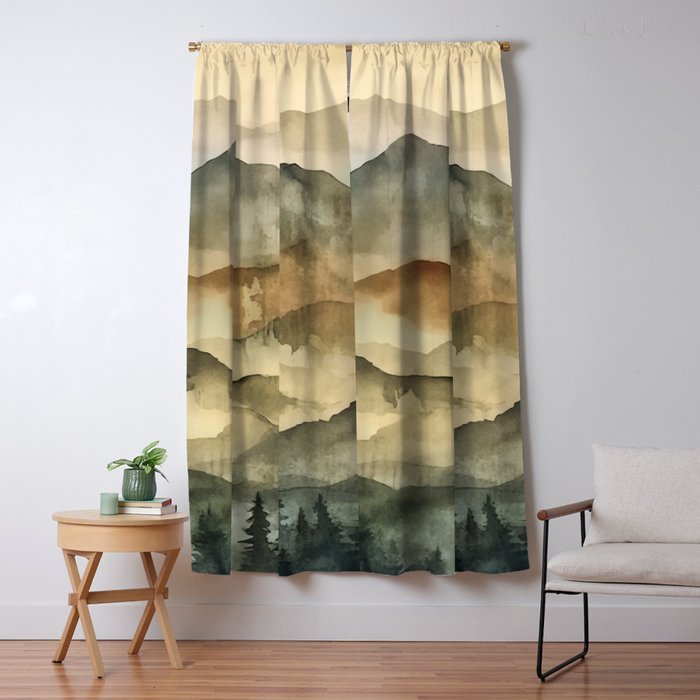 Misty Mountains Watercolor Landscape Window Curtain Gallery Image 1