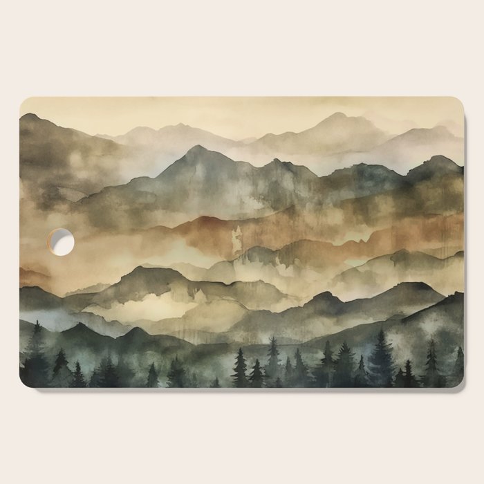 Misty Mountains Watercolor Landscape Cutting Board Gallery Image 1