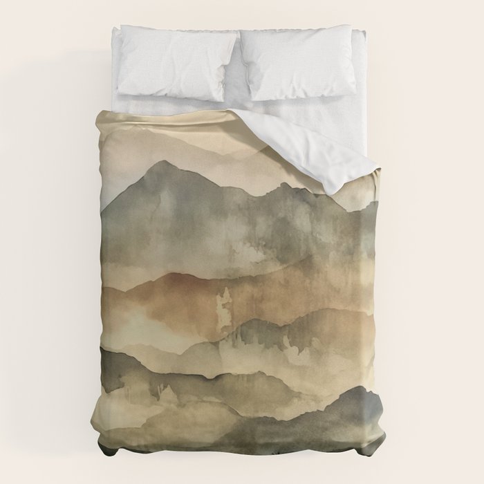 Misty Mountains Watercolor Landscape Duvet Cover Gallery Image 1