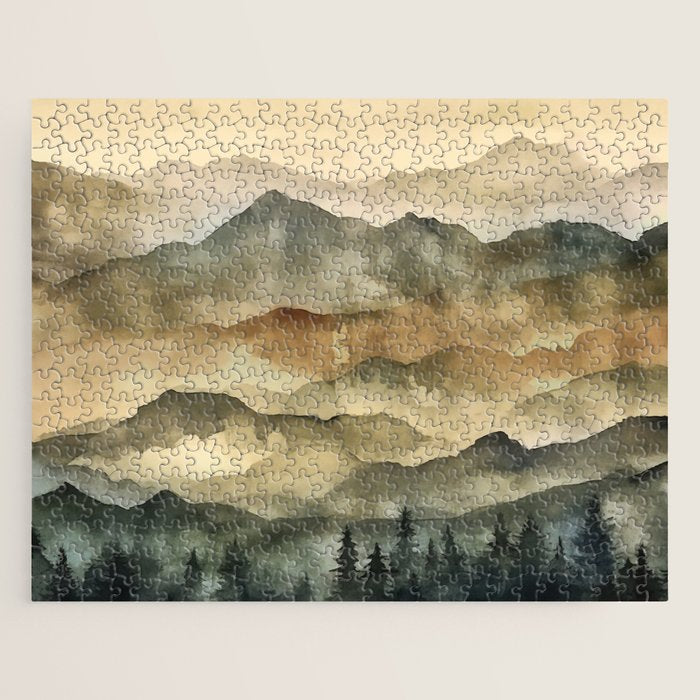 Misty Mountains Watercolor Landscape Jigsaw Puzzle Gallery Image 1