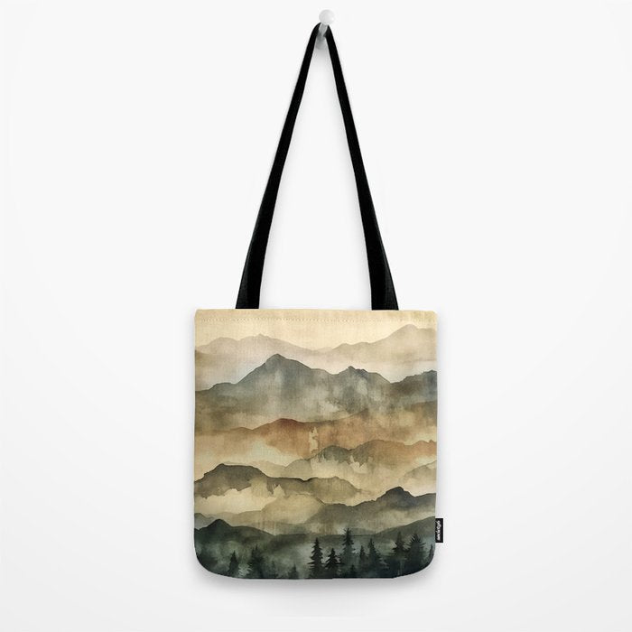 Misty Mountains Watercolor Landscape Tote Bag Gallery Image 2