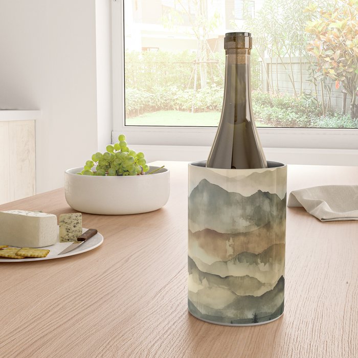 Misty Mountains Watercolor Landscape Wine Chiller Gallery Image 4