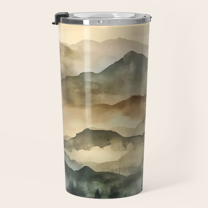 Misty Mountains Watercolor Landscape Travel Mug Gallery Image 3