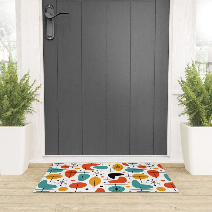 Retro Mid Century Modern Atomic Starburst Pattern Welcome Mat Gallery Image 3