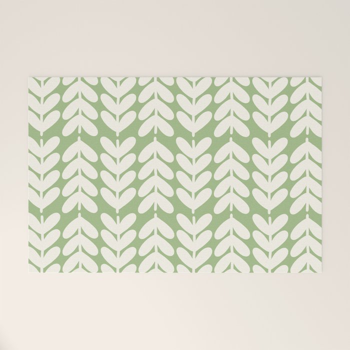 Leaves and Stems Chunky Knit Botanical Pattern in Light Sage Green and Cream Welcome Mat Gallery Image 1