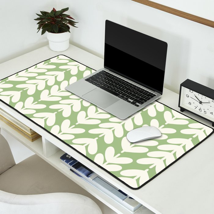 Leaves and Stems Chunky Knit Botanical Pattern in Light Sage Green and Cream Desk Mat Gallery Image 2