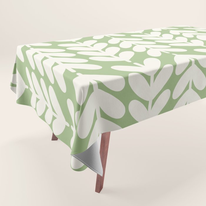 Leaves and Stems Chunky Knit Botanical Pattern in Light Sage Green and Cream Tablecloth Gallery Image 1
