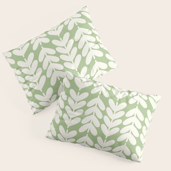 Leaves and Stems Chunky Knit Botanical Pattern in Light Sage Green and Cream Pillow Sham Gallery Image 1