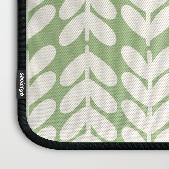 Leaves and Stems Chunky Knit Botanical Pattern in Light Sage Green and Cream Laptop Sleeve Gallery Image 3