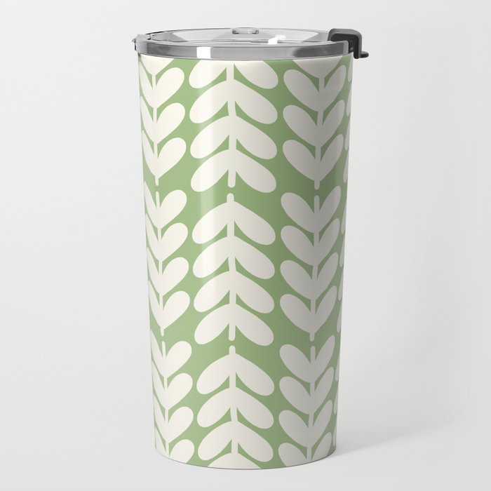 Leaves and Stems Chunky Knit Botanical Pattern in Light Sage Green and Cream Travel Mug Gallery Image 2