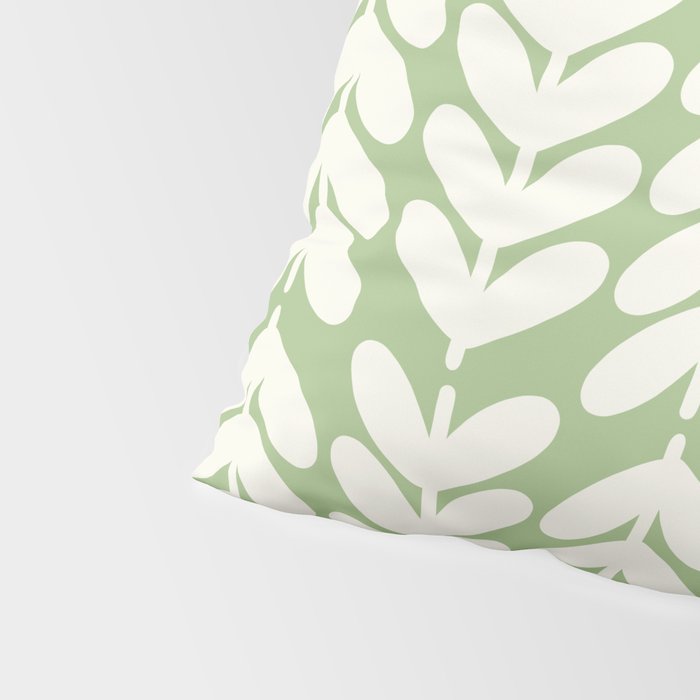 Leaves and Stems Chunky Knit Botanical Pattern in Light Sage Green and Cream Pillow Sham Gallery Image 4