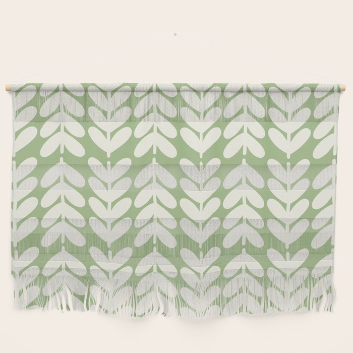 Leaves and Stems Chunky Knit Botanical Pattern in Light Sage Green and Cream Wall Hanging Gallery Image 1