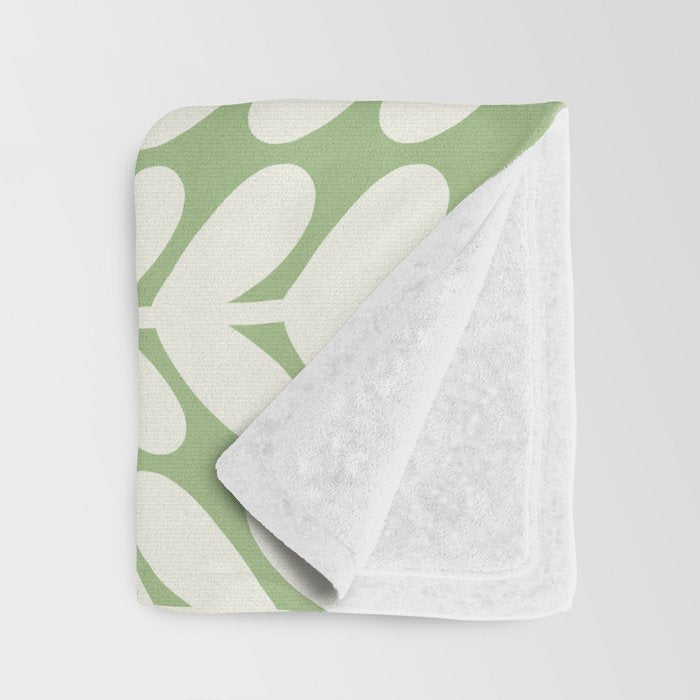 Leaves and Stems Chunky Knit Botanical Pattern in Light Sage Green and Cream Throw Blanket Gallery Image 3