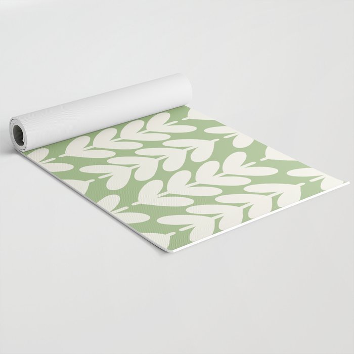 Leaves and Stems Chunky Knit Botanical Pattern in Light Sage Green and Cream Yoga Mat Gallery Image 2