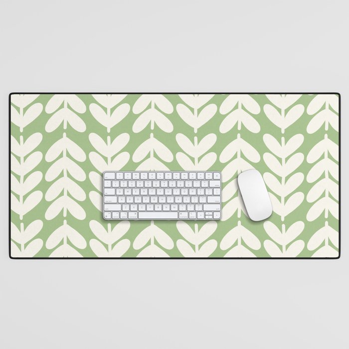 Leaves and Stems Chunky Knit Botanical Pattern in Light Sage Green and Cream Desk Mat Gallery Image 1