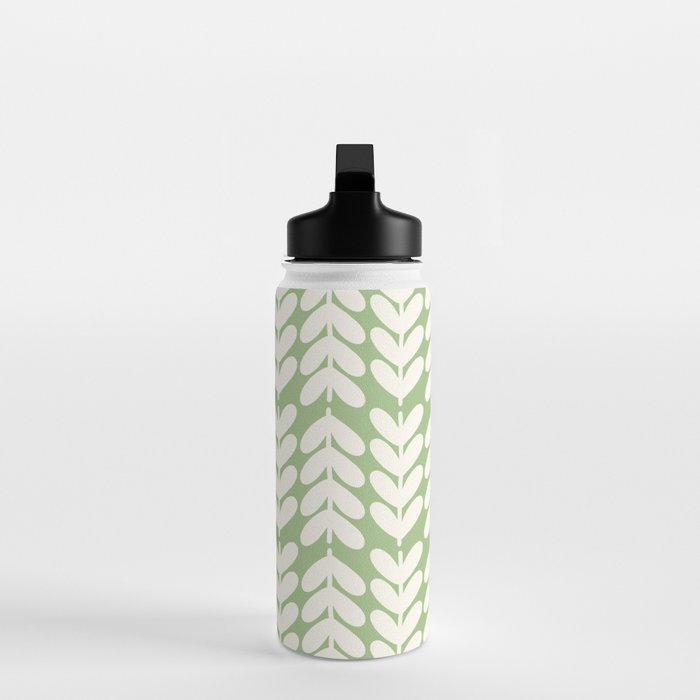 Leaves and Stems Chunky Knit Botanical Pattern in Light Sage Green and Cream Water Bottle Gallery Image 3