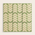 Leaves and Stems Chunky Knit Botanical Pattern in Light Sage Green and Cream Wood Wall Art Gallery Image 1