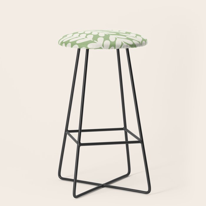 Leaves and Stems Chunky Knit Botanical Pattern in Light Sage Green and Cream Stool Gallery Image 1