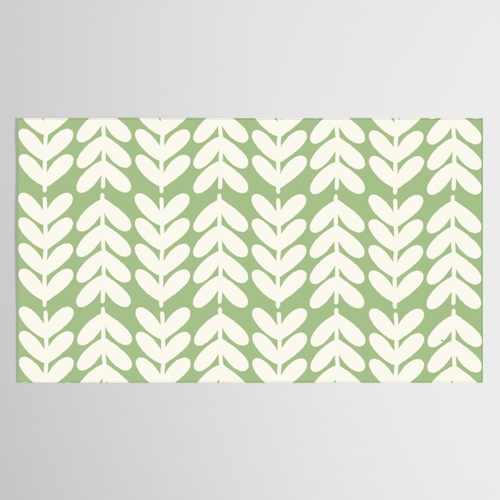 Leaves and Stems Chunky Knit Botanical Pattern in Light Sage Green and Cream Tablecloth Gallery Image 2