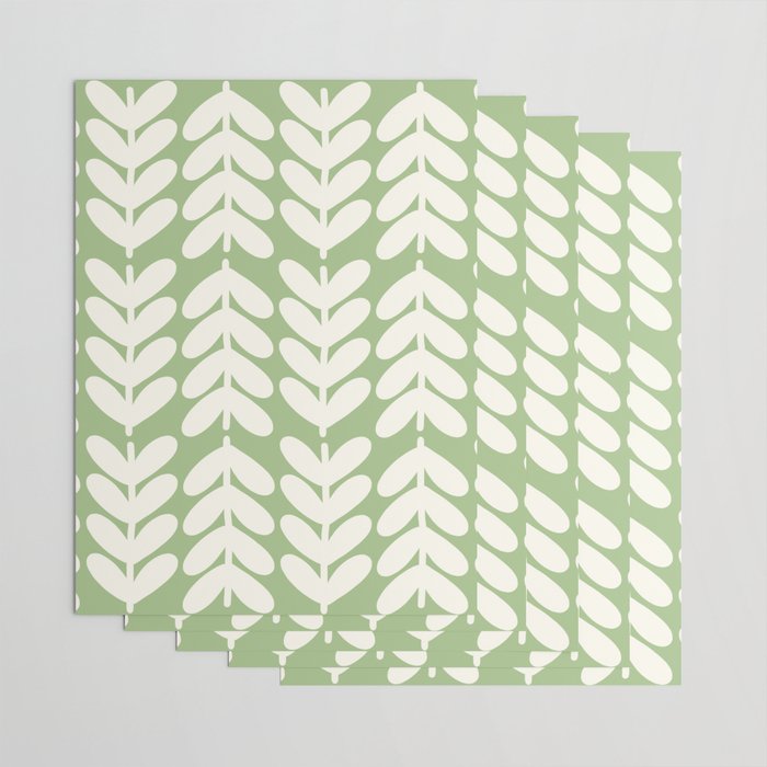 Leaves and Stems Chunky Knit Botanical Pattern in Light Sage Green and Cream Wrapping Paper Gallery Image 3