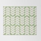 Leaves and Stems Chunky Knit Botanical Pattern in Light Sage Green and Cream Throw Blanket Gallery Image 2