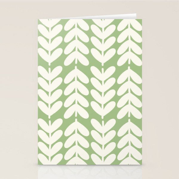 Leaves and Stems Chunky Knit Botanical Pattern in Light Sage Green and Cream Stationery Card Gallery Image 2