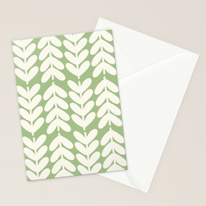 Leaves and Stems Chunky Knit Botanical Pattern in Light Sage Green and Cream Stationery Card Gallery Image 2