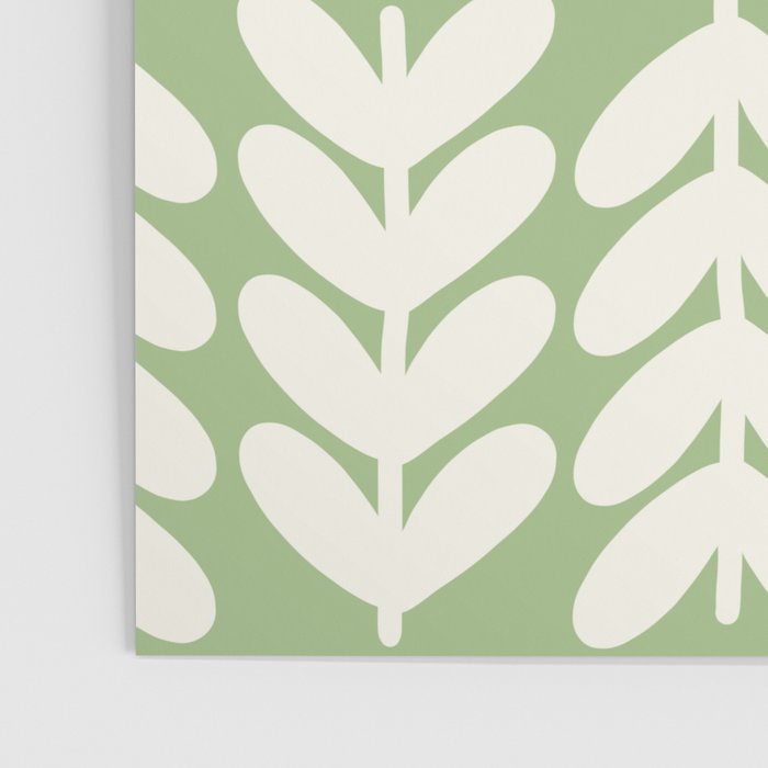 Leaves and Stems Chunky Knit Botanical Pattern in Light Sage Green and Cream Poster Gallery Image 3
