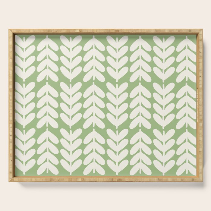 Leaves and Stems Chunky Knit Botanical Pattern in Light Sage Green and Cream Serving Tray Gallery Image 1