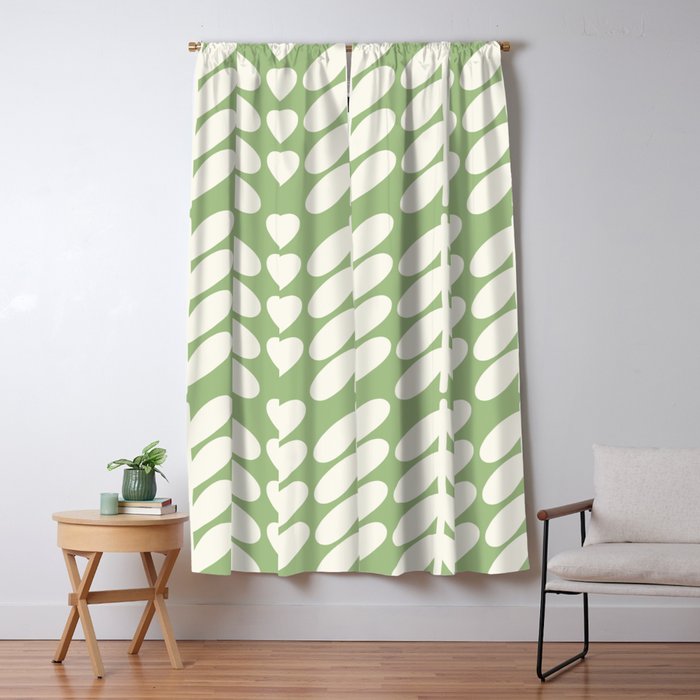 Leaves and Stems Chunky Knit Botanical Pattern in Light Sage Green and Cream Window Curtain Gallery Image 5